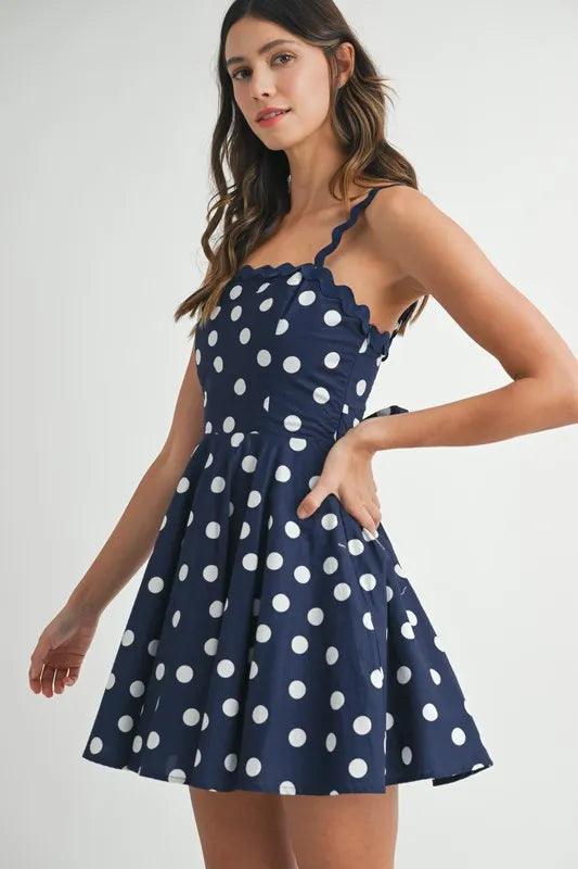 MABLE Polka Dot Mini Dress with Ricrac Trim Strap - Brittney MADE