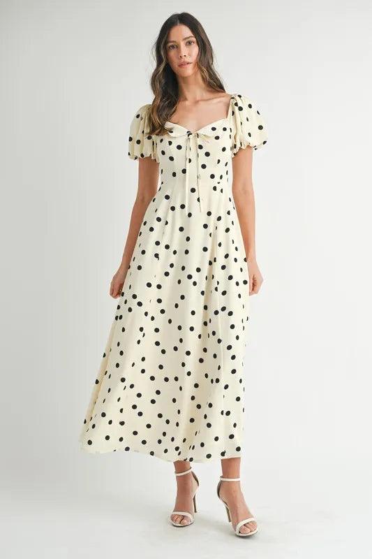 MABLE Polka Dot Puff Sleeve Midi Dress - Brittney MADE