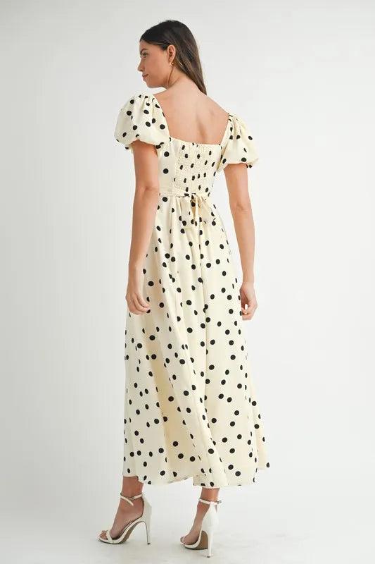 MABLE Polka Dot Puff Sleeve Midi Dress - Brittney MADE