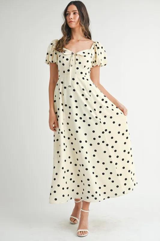 MABLE Polka Dot Puff Sleeve Midi Dress - Brittney MADE