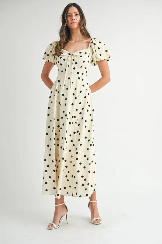 MABLE Polka Dot Puff Sleeve Midi Dress - Brittney MADE
