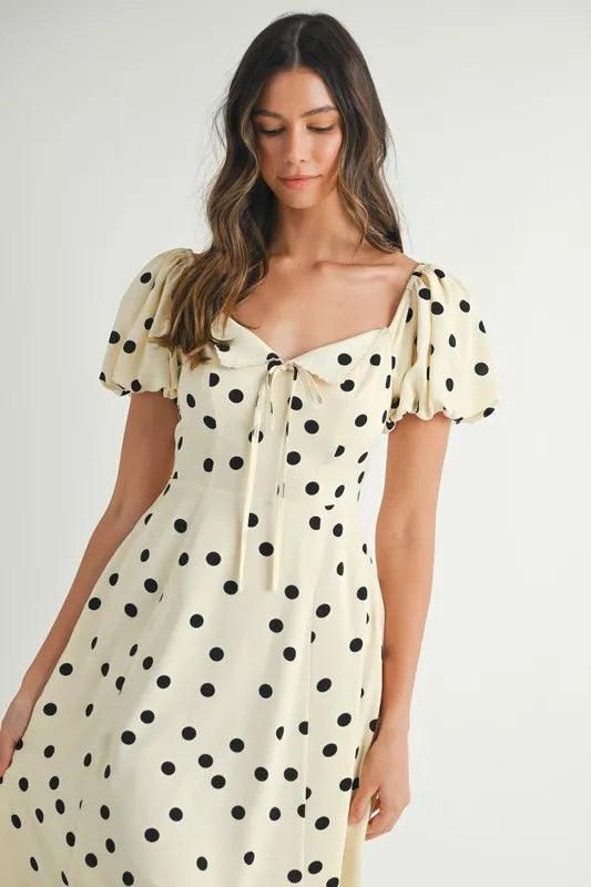 MABLE Polka Dot Puff Sleeve Midi Dress - Brittney MADE