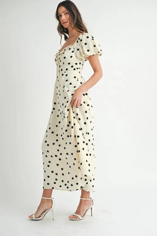 MABLE Polka Dot Puff Sleeve Midi Dress - Brittney MADE