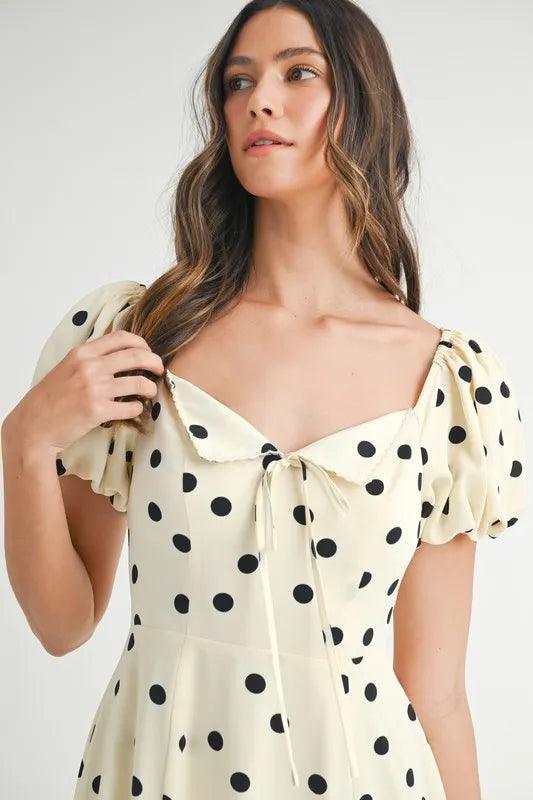 MABLE Polka Dot Puff Sleeve Midi Dress - Brittney MADE