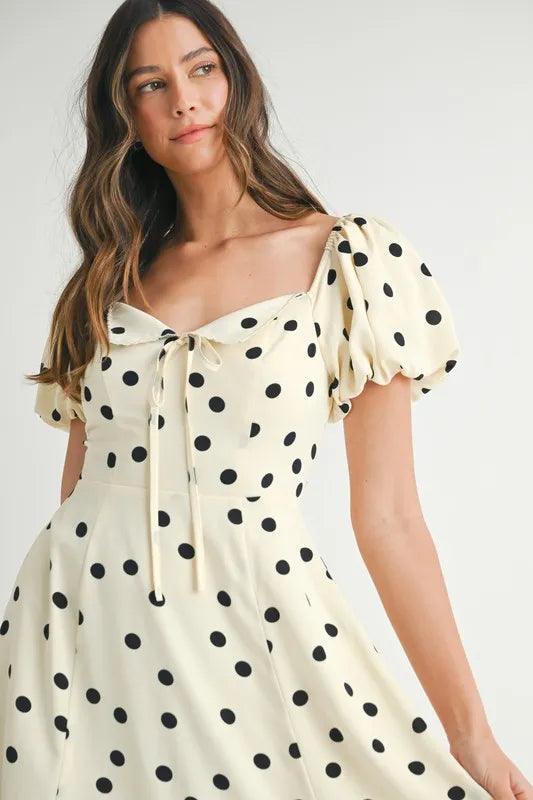 MABLE Polka Dot Puff Sleeve Midi Dress - Brittney MADE
