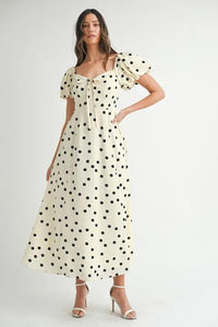 MABLE Polka Dot Puff Sleeve Midi Dress - Brittney MADE