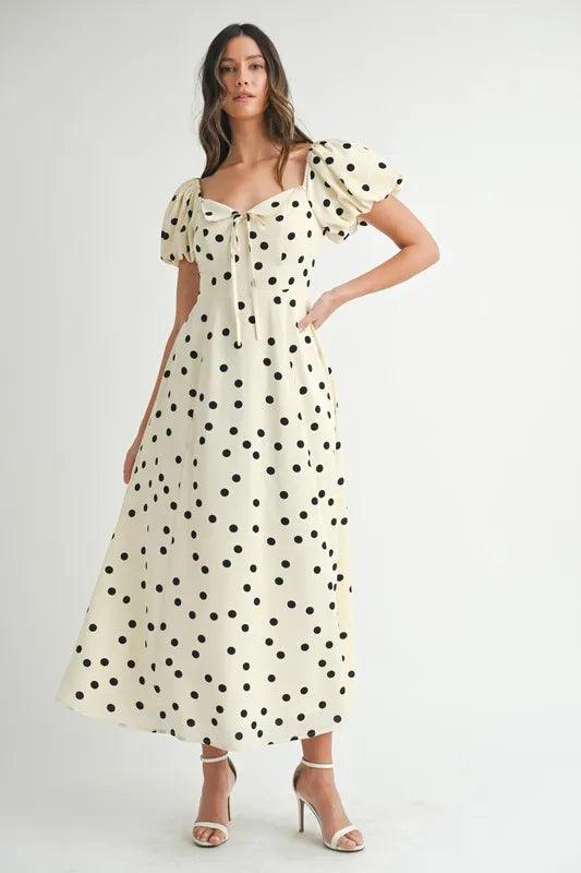 MABLE Polka Dot Puff Sleeve Midi Dress - Brittney MADE