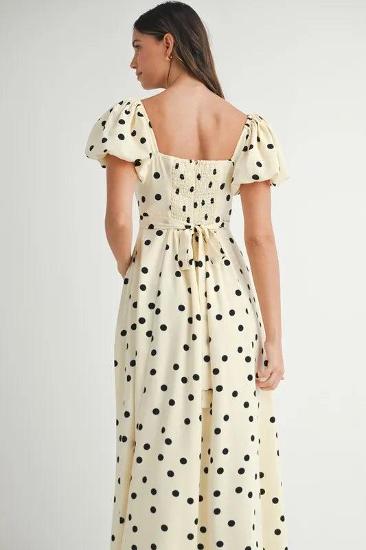MABLE Polka Dot Puff Sleeve Midi Dress - Brittney MADE
