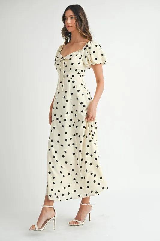 MABLE Polka Dot Puff Sleeve Midi Dress - Brittney MADE