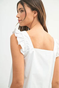 MABLE Poplin Ruffle Strap Front Self Tie Top - Brittney MADE