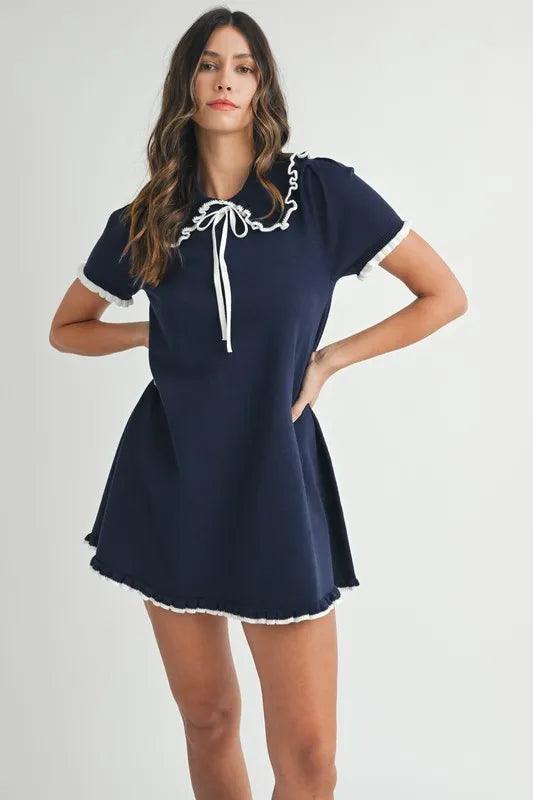 MABLE Ruffle Trimmed Collar Fine Knit Mini Dress - Brittney MADE