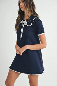 MABLE Ruffle Trimmed Collar Fine Knit Mini Dress - Brittney MADE