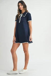 MABLE Ruffle Trimmed Collar Fine Knit Mini Dress - Brittney MADE