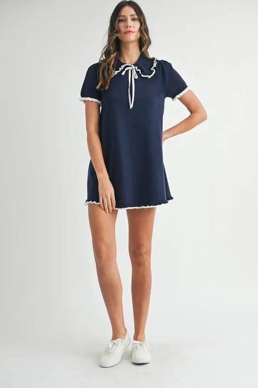 MABLE Ruffle Trimmed Collar Fine Knit Mini Dress - Brittney MADE