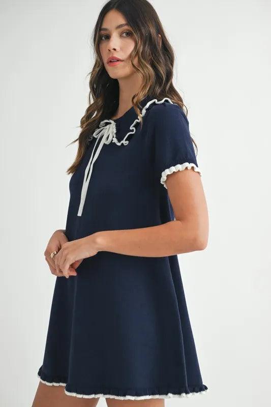 MABLE Ruffle Trimmed Collar Fine Knit Mini Dress - Brittney MADE