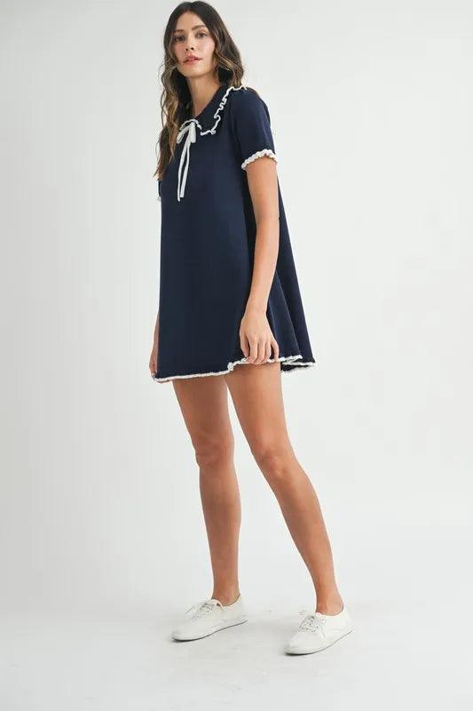 MABLE Ruffle Trimmed Collar Fine Knit Mini Dress - Brittney MADE