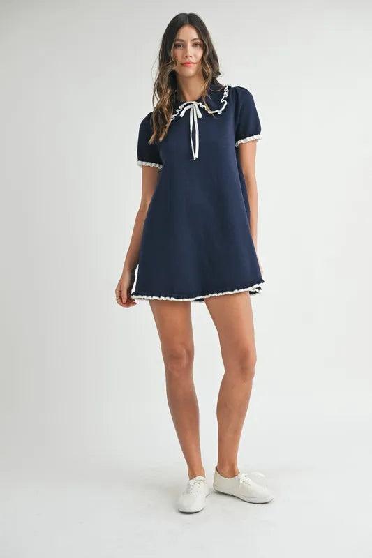 MABLE Ruffle Trimmed Collar Fine Knit Mini Dress - Brittney MADE