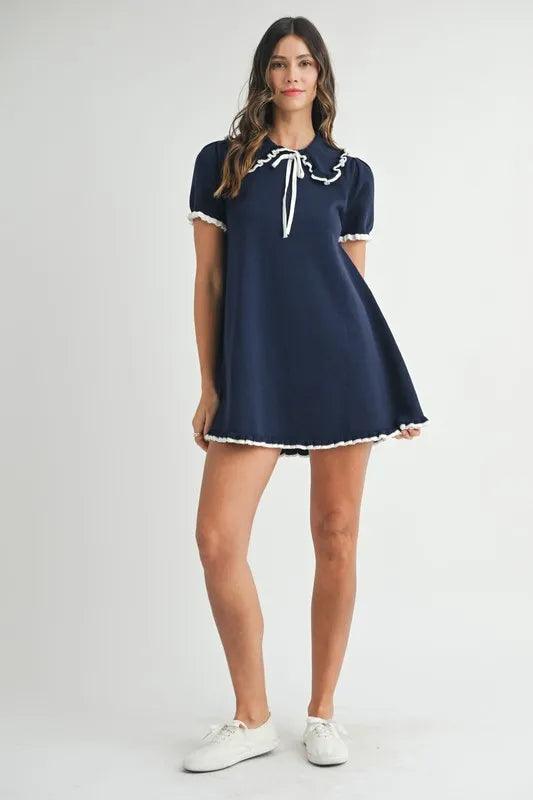 MABLE Ruffle Trimmed Collar Fine Knit Mini Dress - Brittney MADE