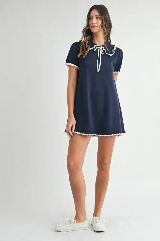 MABLE Ruffle Trimmed Collar Fine Knit Mini Dress - Brittney MADE