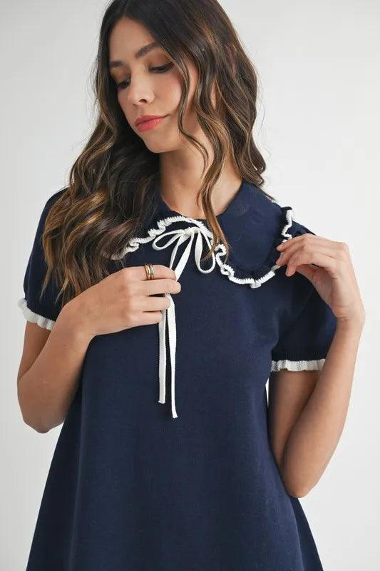 MABLE Ruffle Trimmed Collar Fine Knit Mini Dress - Brittney MADE