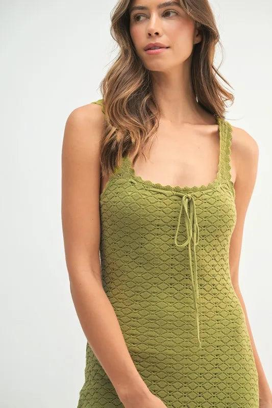 MABLE Ruffled Hem Sleeveless Crochet Knit Midi Dress - Brittney MADE