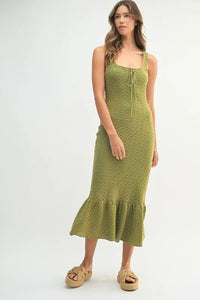 MABLE Ruffled Hem Sleeveless Crochet Knit Midi Dress - Brittney MADE