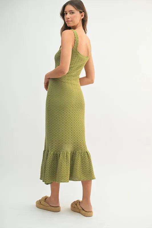 MABLE Ruffled Hem Sleeveless Crochet Knit Midi Dress - Brittney MADE