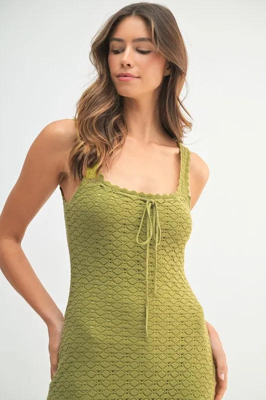 MABLE Ruffled Hem Sleeveless Crochet Knit Midi Dress - Brittney MADE