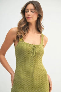 MABLE Ruffled Hem Sleeveless Crochet Knit Midi Dress - Brittney MADE