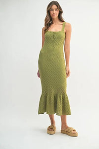 MABLE Ruffled Hem Sleeveless Crochet Knit Midi Dress - Brittney MADE
