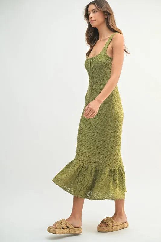 MABLE Ruffled Hem Sleeveless Crochet Knit Midi Dress - Brittney MADE
