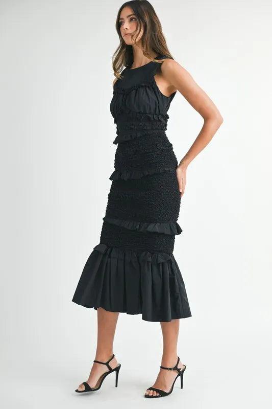 MABLE Ruffled Popcorn Smocked Mermaid Midi Dress - Brittney MADE