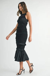 MABLE Ruffled Popcorn Smocked Mermaid Midi Dress - Brittney MADE