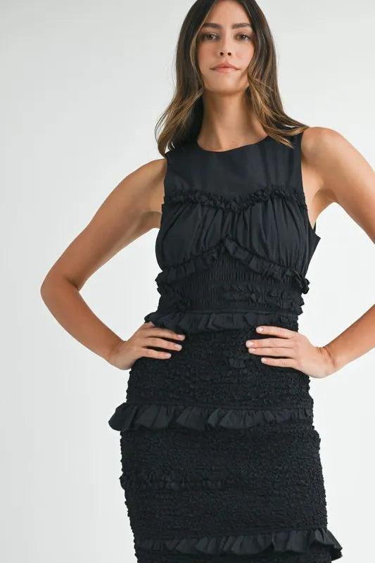 MABLE Ruffled Popcorn Smocked Mermaid Midi Dress - Brittney MADE