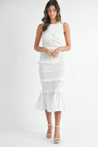 MABLE Ruffled Popcorn Smocked Mermaid Midi Dress - Brittney MADE