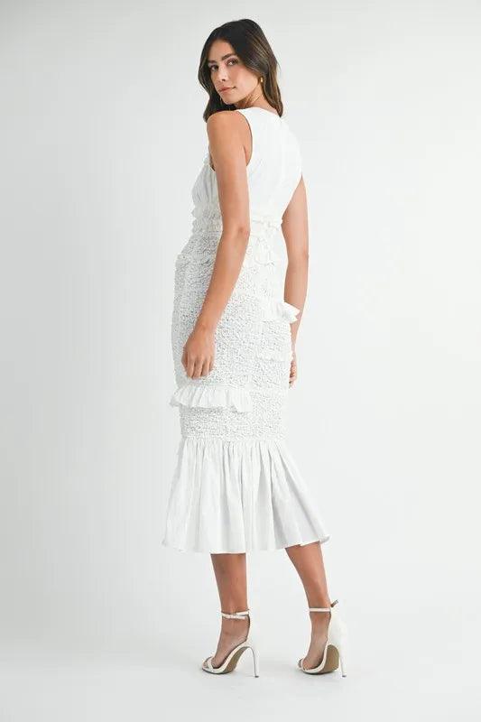 MABLE Ruffled Popcorn Smocked Mermaid Midi Dress - Brittney MADE