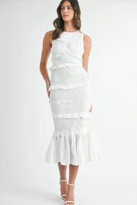 MABLE Ruffled Popcorn Smocked Mermaid Midi Dress - Brittney MADE