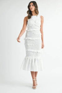 MABLE Ruffled Popcorn Smocked Mermaid Midi Dress - Brittney MADE