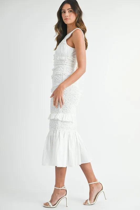 MABLE Ruffled Popcorn Smocked Mermaid Midi Dress - Brittney MADE