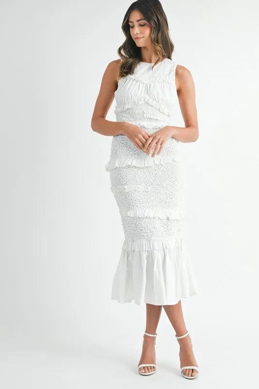MABLE Ruffled Popcorn Smocked Mermaid Midi Dress - Brittney MADE
