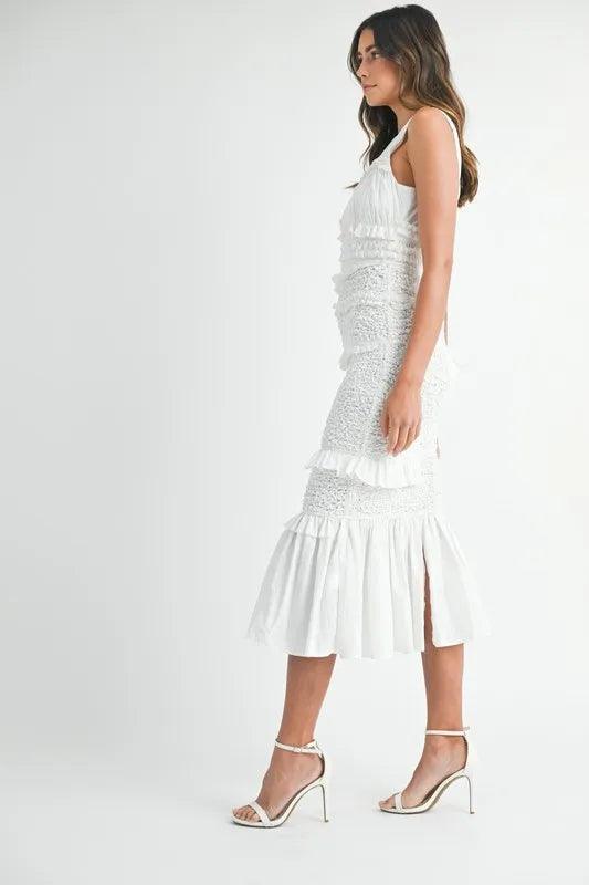MABLE Ruffled Popcorn Smocked Mermaid Midi Dress - Brittney MADE