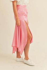 MABLE Satin Handkerchief Asymmetrical Hem Midi Skirt - Brittney MADE