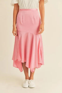 MABLE Satin Handkerchief Asymmetrical Hem Midi Skirt - Brittney MADE