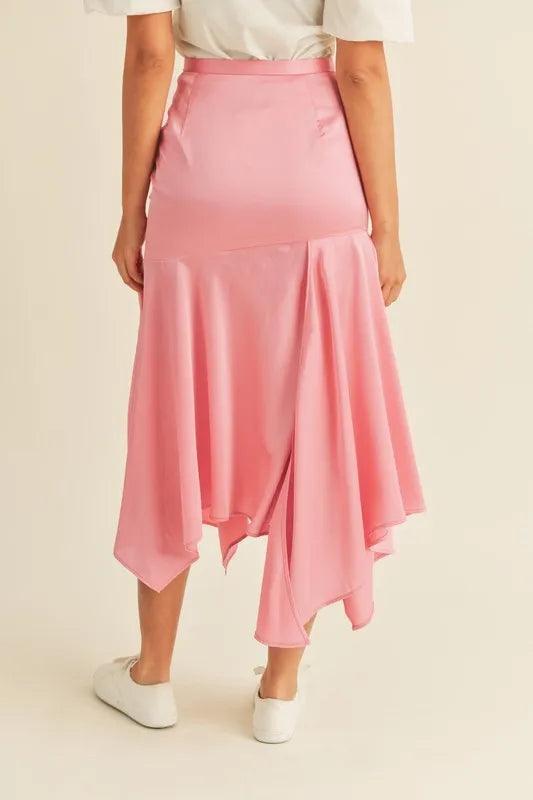 MABLE Satin Handkerchief Asymmetrical Hem Midi Skirt - Brittney MADE