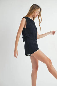 MABLE Side Tie Detail Knit Vest and Shorts Set - Brittney MADE