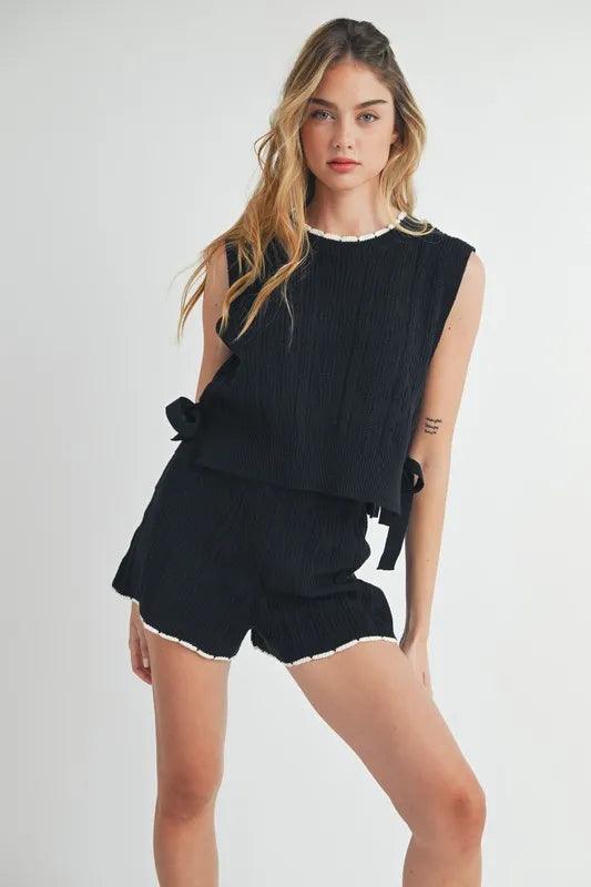 MABLE Side Tie Detail Knit Vest and Shorts Set - Brittney MADE