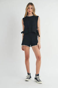 MABLE Side Tie Detail Knit Vest and Shorts Set - Brittney MADE