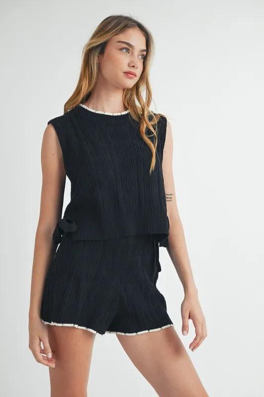MABLE Side Tie Detail Knit Vest and Shorts Set - Brittney MADE