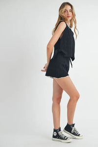 MABLE Side Tie Detail Knit Vest and Shorts Set - Brittney MADE