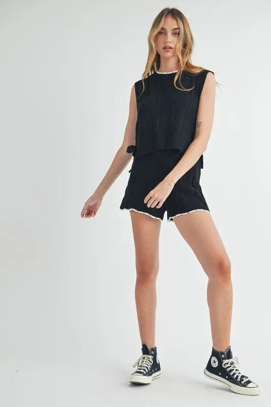 MABLE Side Tie Detail Knit Vest and Shorts Set - Brittney MADE